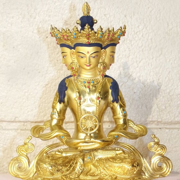 VAIROCANA BUDDHA EXQUISITE 8.5 INCH STATUE-Tibetan-4 Faces-Handmade Copper Metal - Picture 3 of 16